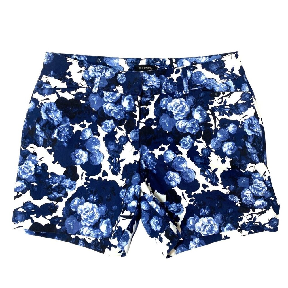 The Limited Blue White Floral Print Mid Rise Chino Shorts Women's Size 8